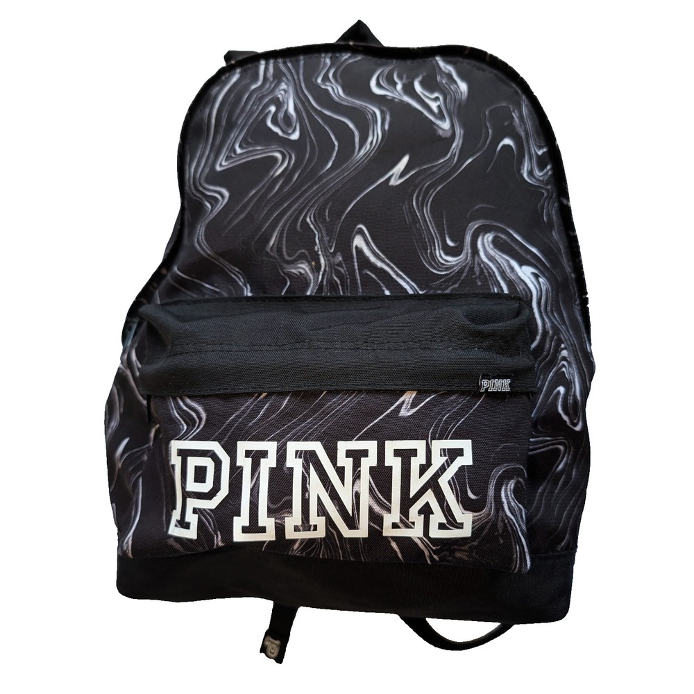 Pink Campus Backpack Victoria's Secret Black & White Marbled Logo Travel Bag 15"
